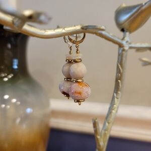 2" Handcrafted Earrings Earrings Agate Keshi Shell Coprolite